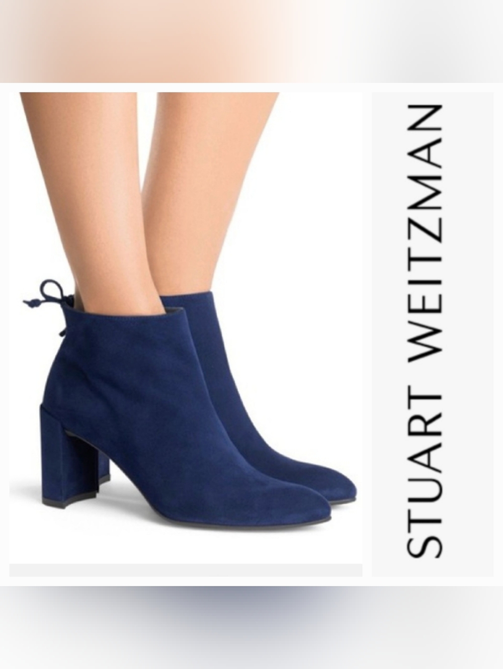 Stuart Weitzman Grandiose Booties Blue Suede Sz 7½ Minimalist BohoChic